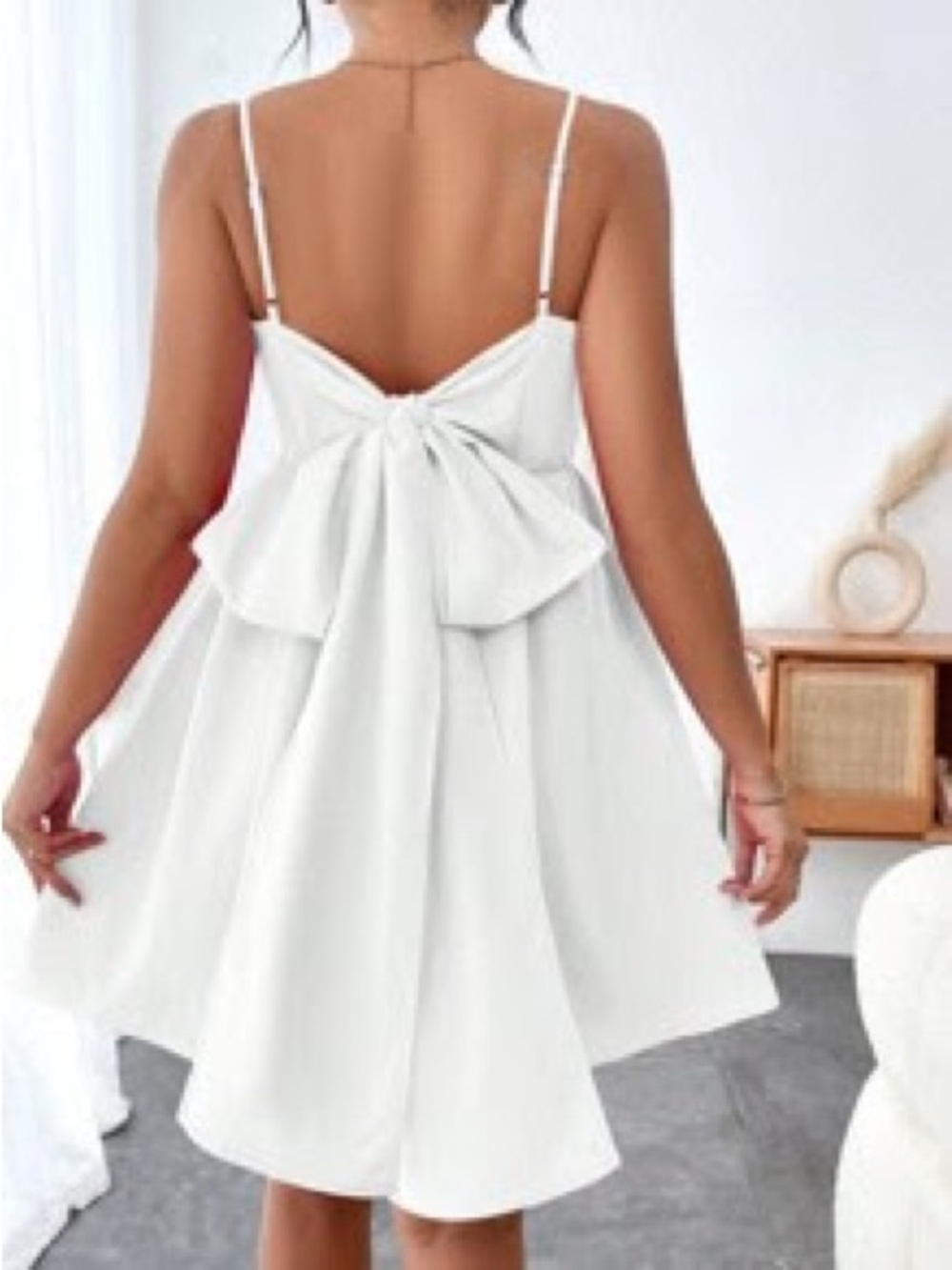 SHEIN White Bow-Back Spaghetti Strap Mini Dress